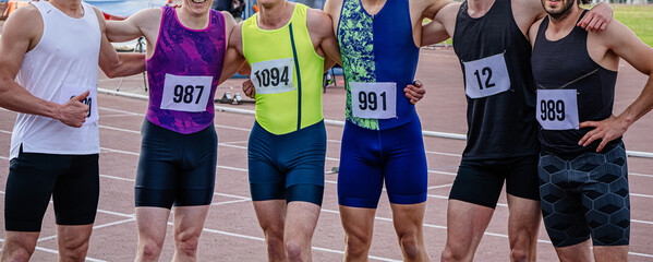 group photo male athletes after finish of sprint race