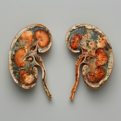 Fototapeta premium Contrasting Kidneys Medical Highlighting Healthy and Diseased Organ Anatomy
