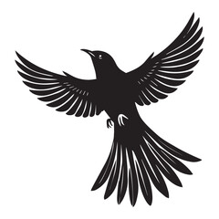 Obraz premium Common Cuckoo silhouette, European Cuckoo Bird Clipart, Common Cuckoo hovering in mid-air Illustration in black and white