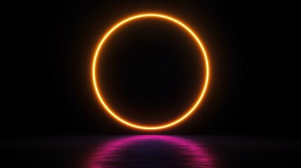 Illuminated Circular Shape with Water Reflection in Darkness
