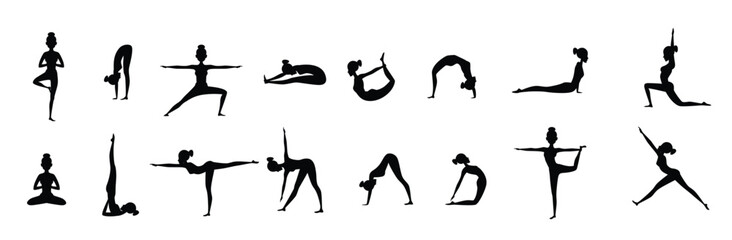 silhouette female which making yoga collection sport pictures