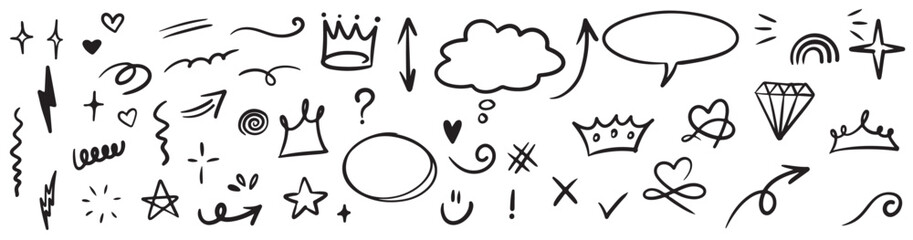 Hand drawn set doodle elements concept design isolated white background vector illustration