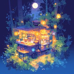 Obraz premium Night Market Food Cart Illustration Generated with Ai