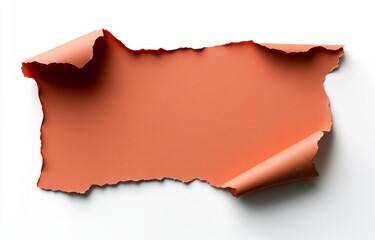 Single piece of torn terracotta paper isolated on a white background