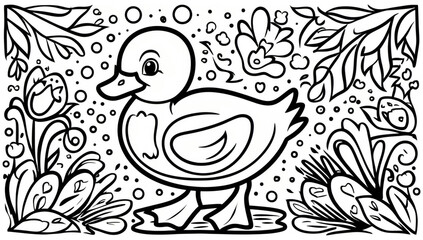 Coloring page, cute duck