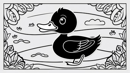 Coloring page, cute duck