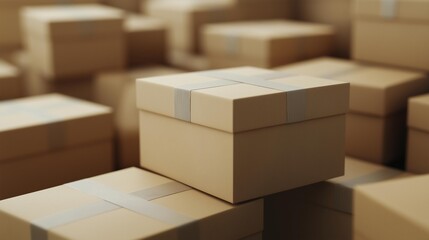 Fototapeta premium Stack of Cardboard Boxes for Shipping and Delivery in a Warehouse Setting