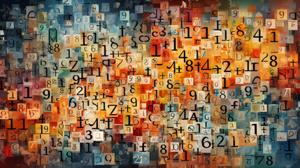 Fototapeta premium Vibrant Abstract Composition With Overlapping Numbers And Symbols