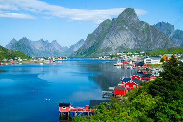 Scenic Reine village in the Lofoten Archipelago Islands, Norway