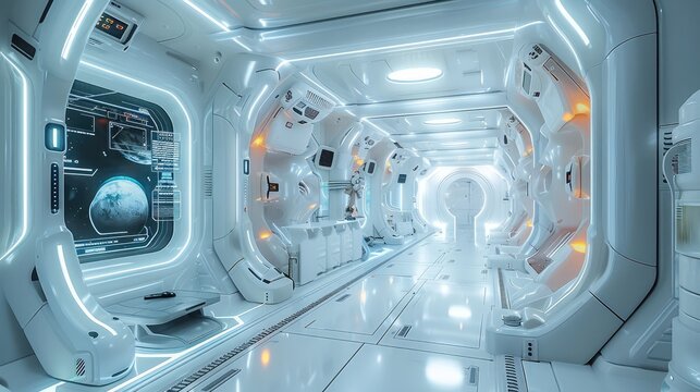 Futuristic AI lab with holographic screens. Generative AI.