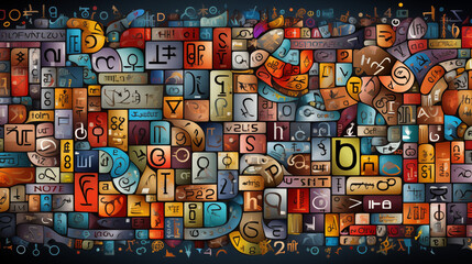 Abstract Digital Collage With Diverse Typographic Characters In A Colorful Mosaic