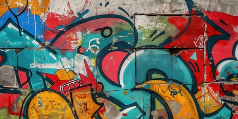 Obraz premium Vibrant Abstract Mural in Urban Setting created by ai