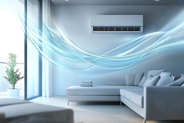 Fototapeta premium Air conditioner blowing waves of fresh clean air in the apartment 
