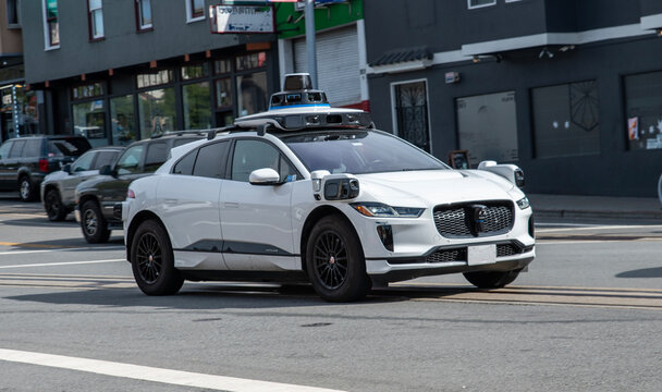 June 05 2024 - Waymo Self driving car on the streets of San Francisco California