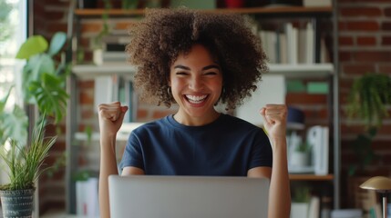 The joyful woman celebrating success