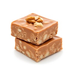 Macro Shot of Perfect Nut Fudge on White Background