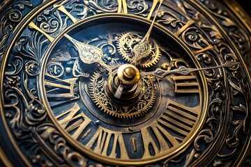 Naklejka premium Close-Up Antique clock face with intricate details