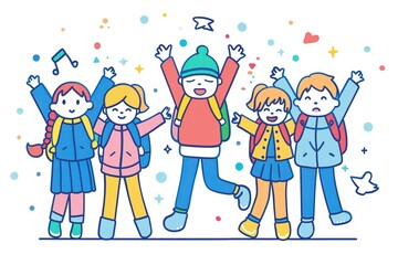 Naklejka premium Simple and plain illustration of children going back to school with backpacks