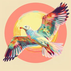 Obraz premium Lovely illustration of a seagull with a colorful background