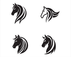 Create a minimalist horse logo vector art illustration icon logo,