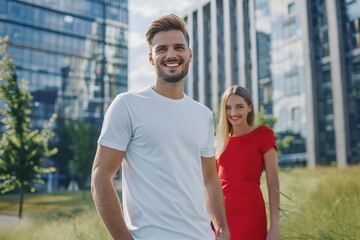 Naklejka premium a man and a woman standing next to each other