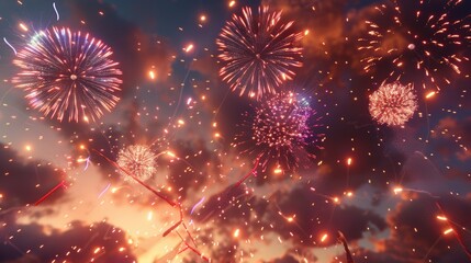 Fototapeta premium Fireworks Display in the Night Sky