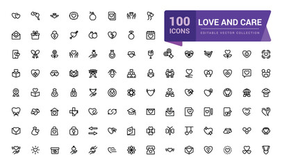 Love and care icon set. Friendship and love line icons. Pixel perfect, minimalistic web and UI icon. Outline icon collections. Editable vector illustration.