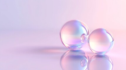 Futuristic sleek spheres on reflective surface with color gradients for tech branding, sleek design concept