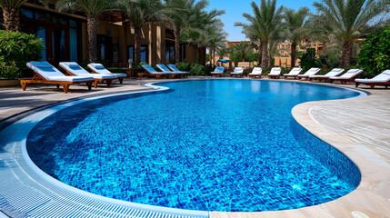 A classic resort swimming pool area with comfortable lounge chairs and relaxing ambiance
