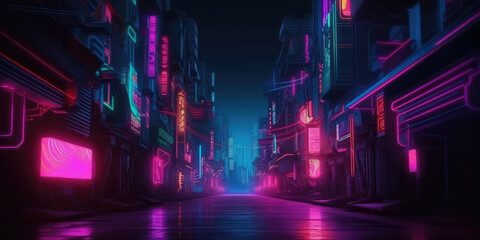 Fototapeta premium Futuristic Neon City with Glowing Neon Signs and Vibrant Streets with Neon Lights at Night