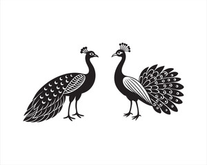 design a full view white Peacock in black and white, on white background