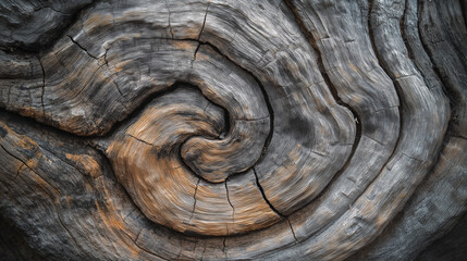 Obraz premium Wood grain texture with a spiral pattern in dark and light tones captured in natural light