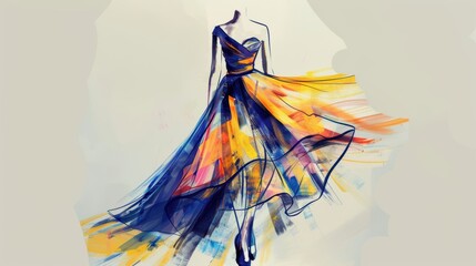 Watercolor Illustration of a Woman in a Flowing Dress