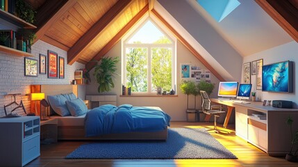 Family converting a loft or attic into a bedroom or home office, illustrating the maximization of space through home improvement