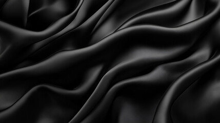 Elegant black fabric drapes gracefully under soft lighting, showcasing smooth textures and flowing contours