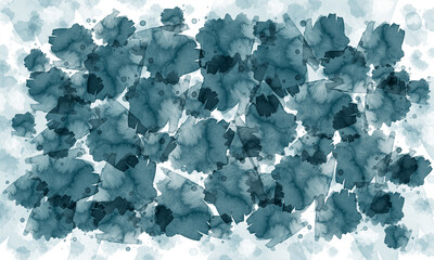 Monochrome watercolor abstract background. Gray-blue watercolor abstract scales overlap each other on a light background. Copy space. Imitation of watercolor painting. Illustration.