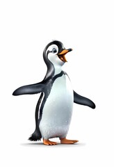 Fototapeta premium Illustration of a penguin dancing isolated on a white background. Generate AI