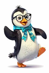 Obraz premium Illustration of a penguin wearing glasses and dancing isolated on a white background. Generate AI