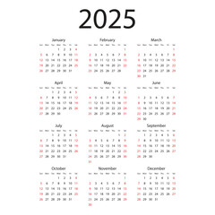 Calendar 2025 year icon in flat style. Planner vector illustration on isolated background. Calender sign business concept.