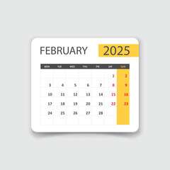 Calendar february 2025 icon in flat style. Planner vector illustration on isolated background. Calender sign business concept.