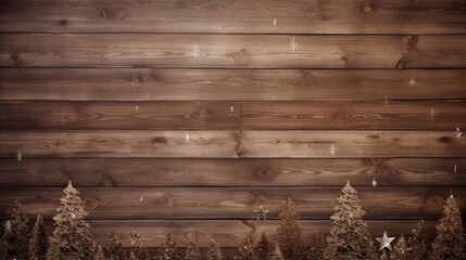 Old wood background with fir branches. Space for a greeting message. Neural network ai generated art