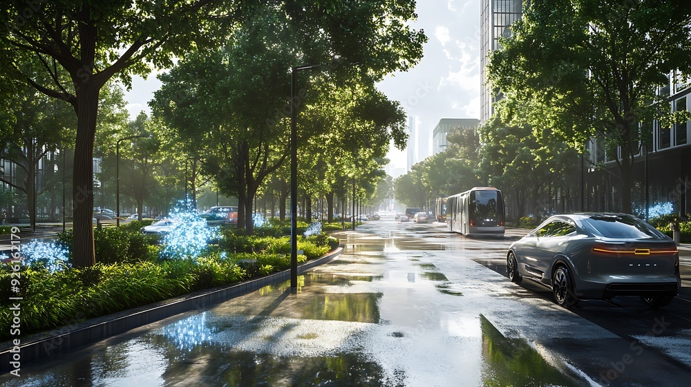 Poster futuristic urban energy grid with ai-optimized distribution and augmented reality interfaces