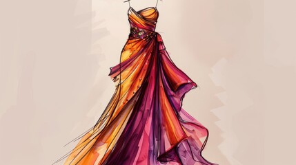 Fashion Illustration of a Stunning Evening Gown