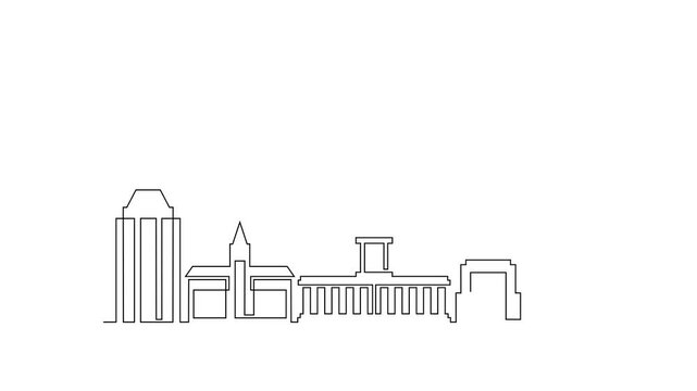 Animated self drawing of Columbus skyline vector illustration. Modern city in USA in simple linear style vector design concept. Big city in USA. Iconic architectural skyline building design.