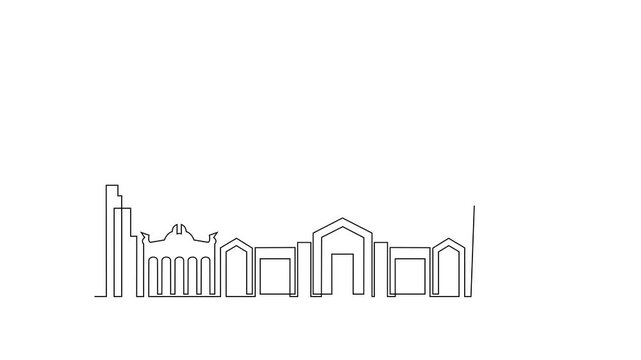 Animated self drawing of Chicago skyline video design illustration. Modern city in USA in simple linear style video design concept. Big city in USA. Iconic architectural skyline building design.