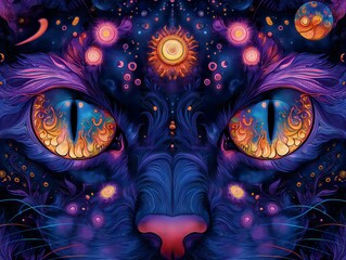 cosmic feline gaze in starry expanse