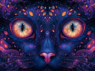 mystical cosmic patterned blue cat