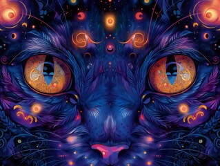 mystical cosmic eyed feline portrait