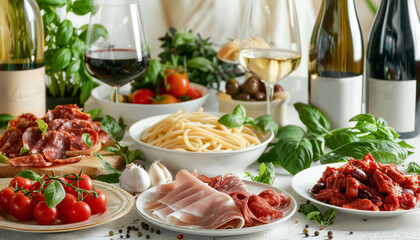 Still life with various types of Italian food