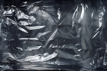Processed image of black crumpled plastic film, highlights on a dark background